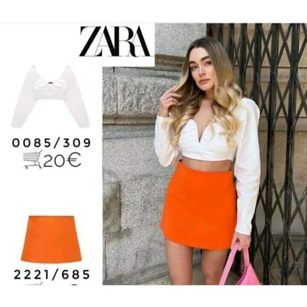 Zara High Waisted Skirt Orange XSmall 14.5 Ptp 2221 685